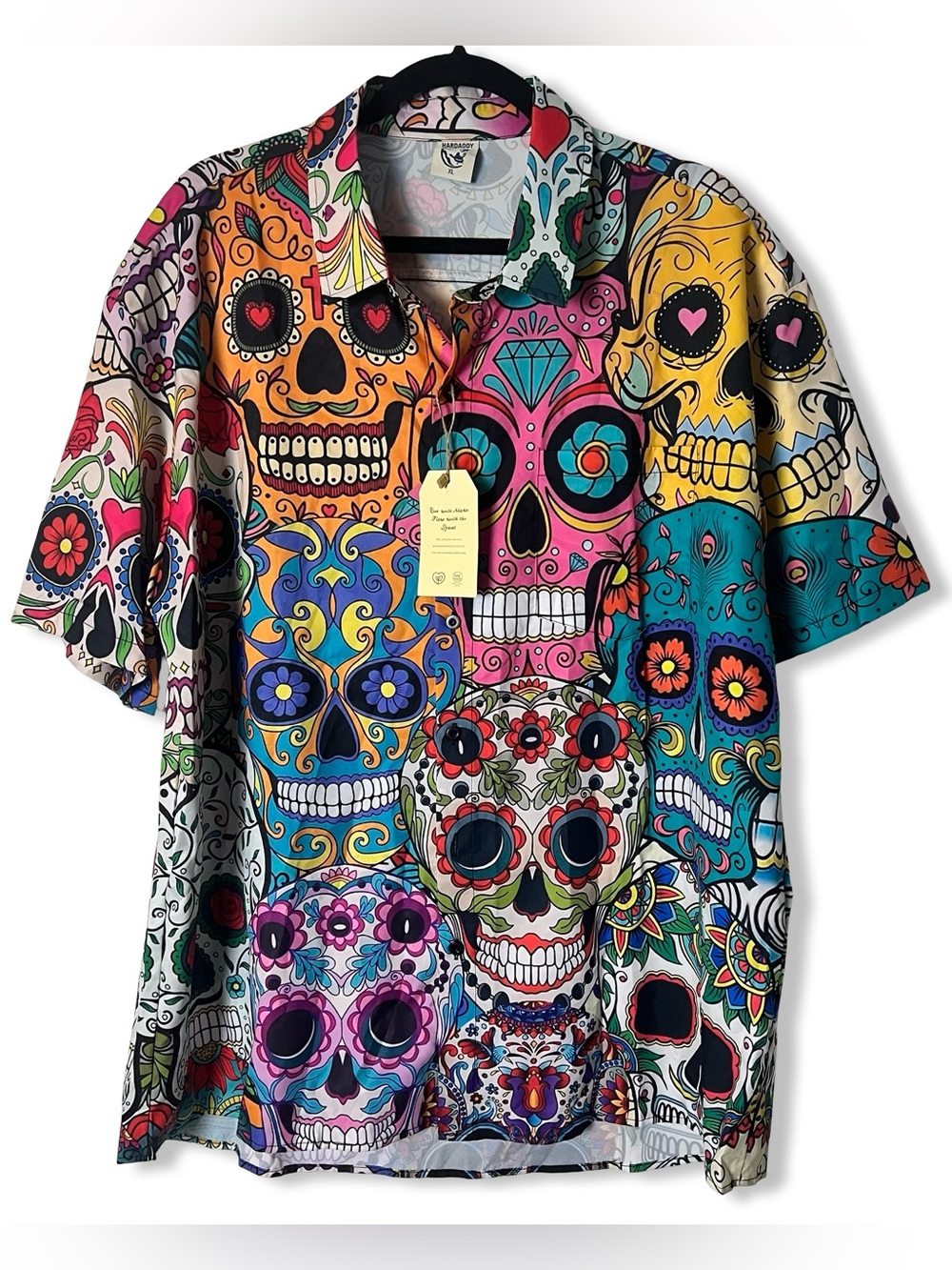 NWT Hardaddy Men’s Sugar Skull‎ Day Of Dead Hawaiian Camp Shirt Multicolor Sz XL